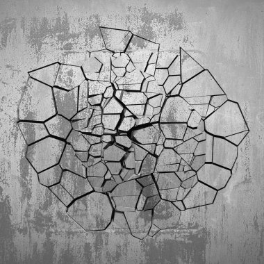 Karanlık kırık duvarda beton duvar kırık. Grunge arka plan. 3D render illüstrasyon