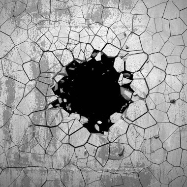Karanlık kırık duvarda beton duvar kırık. Grunge arka plan. 3D render illüstrasyon