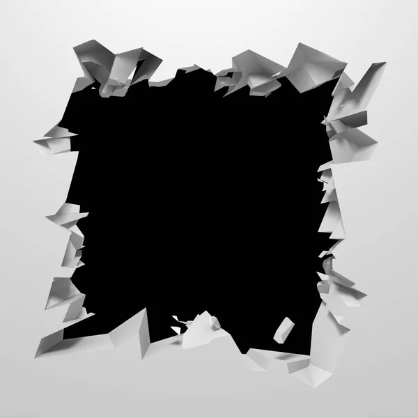 Distrugere Întunecată Gaură Crăpată Perete Piatră Albă Ilustrare Redare — Fotografie, imagine de stoc
