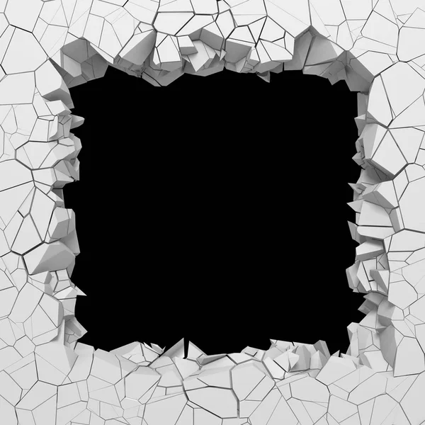 Destrucción Oscura Agujero Agrietado Pared Piedra Blanca Ilustración Renderizado —  Fotos de Stock