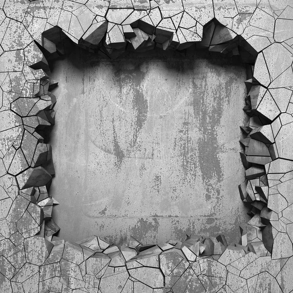 Dark cracked broken wall in concrete wall. Grunge background. 3d render illustration
