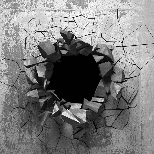 어두운 콘크리트 깨진된 구멍을 배경입니다 렌더링 — 스톡 사진