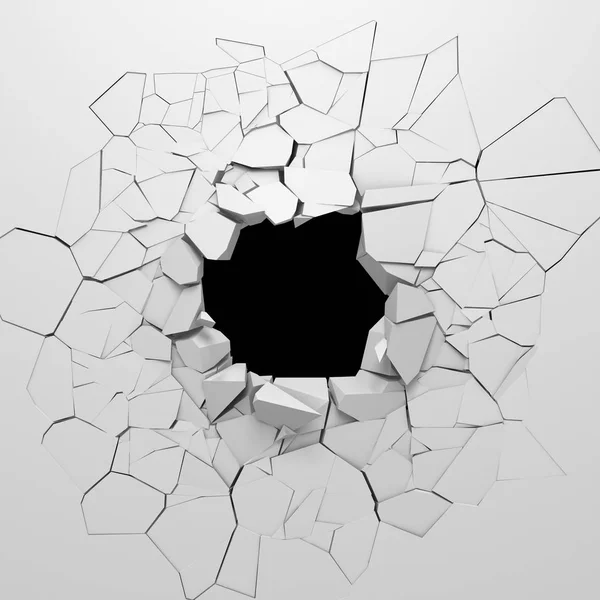 暗い破壊割れて白い石壁の穴 レンダリング図 — ストック写真