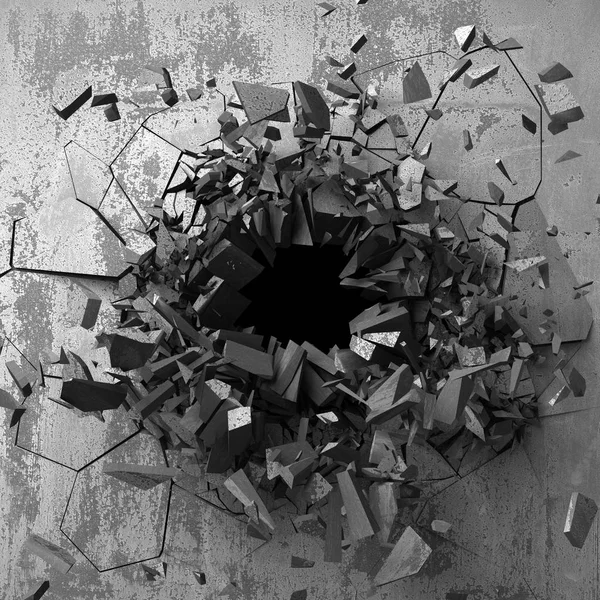 Buco Rotto Incrinato Scuro Nel Muro Cemento Sfondo Grunge Illustrazione — Foto Stock