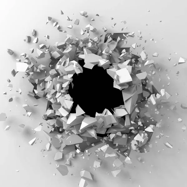 Σκοτεινή Καταστροφή Ραγισμένα Τρύπα Στο Λευκό Πέτρινο Τοίχο Απεικόνιση Απόδοσης — Φωτογραφία Αρχείου