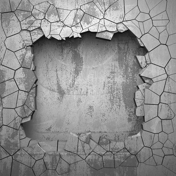 Dunkle Rissige Loch Betonwand Grunge Hintergrund Darstellung — Stockfoto