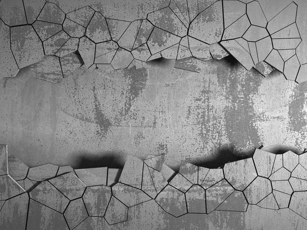 Dark Cracked Broken Hole Concrete Wall Grunge Background Render Illustration — Stock Photo, Image