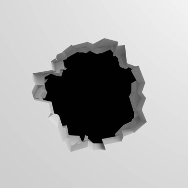 Karanlık imha beyaz taş duvarı kırık. 3D render illüstrasyon