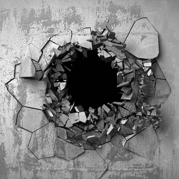 Karanlık Kırık Beton Duvara Delik Kırık Grunge Arka Plan Render — Stok fotoğraf