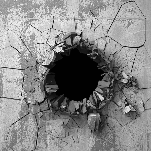 Dark Cracked Broken Hole Concrete Wall Grunge Background Render Illustration — Stock Photo, Image