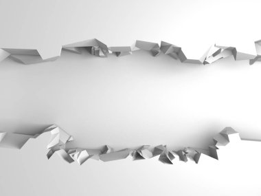 Karanlık imha beyaz taş duvarı kırık. 3D render illüstrasyon