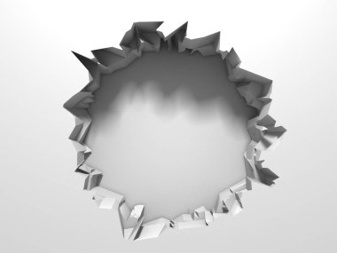 Karanlık imha beyaz taş duvarı kırık. 3D render illüstrasyon