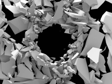 Karanlık imha beyaz taş duvarı kırık. 3D render illüstrasyon