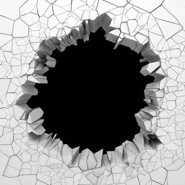 Karanlık imha beyaz taş duvarı kırık. 3D render illüstrasyon