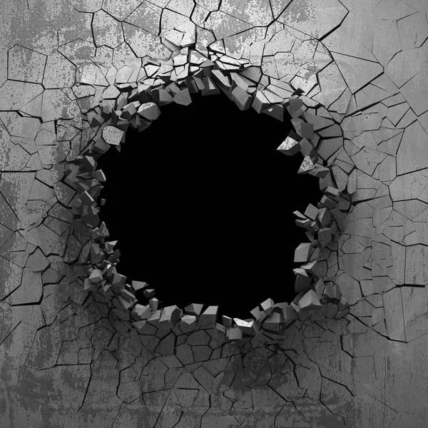 Dark Cracked Broken Hole Concrete Wall Grunge Background Render Illustration — Stock Photo, Image
