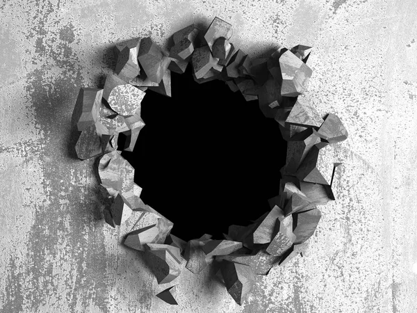 Dark Cracked Broken Hole Concrete Wall Grunge Background Render Illustration — Stock Photo, Image