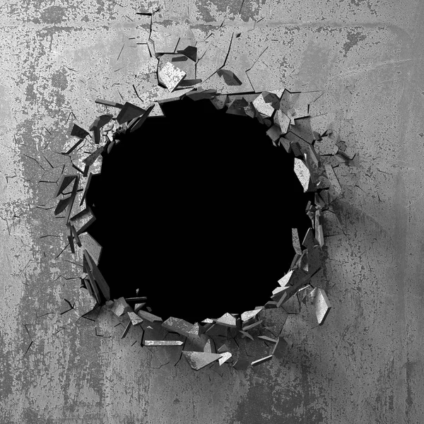 Dark Cracked Broken Hole Concrete Wall Grunge Background Render Illustration — Stock Photo, Image