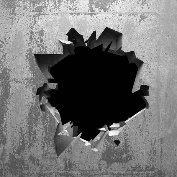 Trou Fissuré Foncé Dans Mur Béton Fond Grunge Illustration Rendu — Photo