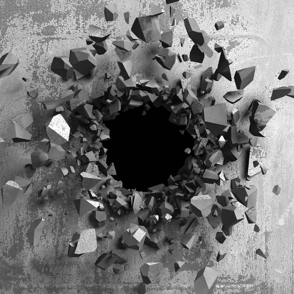 混凝土墙上有暗裂的破洞 垃圾的背景 渲染插图 — 图库照片