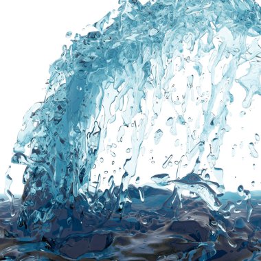 Mavi parlak saf su sıçramasına. Soyut doğa arka plan. 3D render illüstrasyon