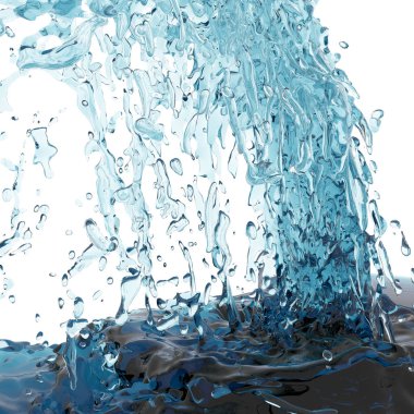 Mavi parlak saf su sıçramasına. Soyut doğa arka plan. 3D render illüstrasyon