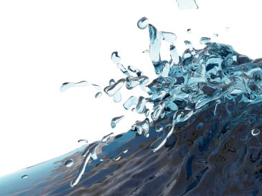 Mavi parlak saf su sıçramasına. Soyut doğa arka plan. 3D render illüstrasyon