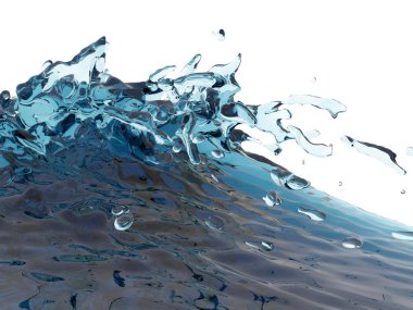 Mavi parlak saf su sıçramasına. Soyut doğa arka plan. 3D render illüstrasyon