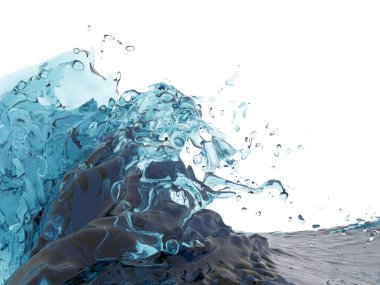 Mavi parlak saf su sıçramasına. Soyut doğa arka plan. 3D render illüstrasyon