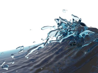 Mavi parlak saf su sıçramasına. Soyut doğa arka plan. 3D render illüstrasyon