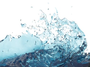 Mavi parlak saf su sıçramasına. Soyut doğa arka plan. 3D render illüstrasyon