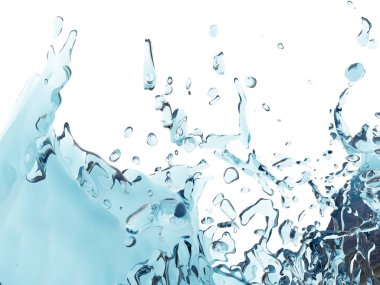 Mavi parlak saf su sıçramasına. Soyut doğa arka plan. 3D render illüstrasyon