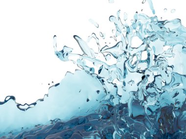 Mavi parlak saf su sıçramasına. Soyut doğa arka plan. 3D render illüstrasyon