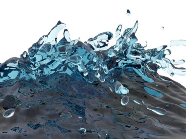 Mavi parlak saf su sıçramasına. Soyut doğa arka plan. 3D render illüstrasyon