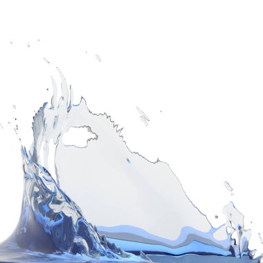 Mavi parlak saf su sıçramasına. Soyut doğa arka plan. 3D render illüstrasyon