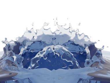 Mavi parlak saf su sıçramasına. Soyut doğa arka plan. 3D render illüstrasyon