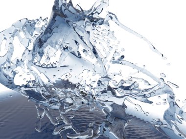 Mavi parlak saf su sıçramasına. Soyut doğa arka plan. 3D render illüstrasyon