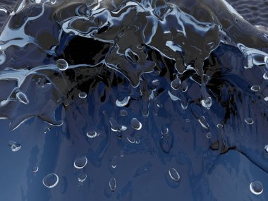 Mavi parlak saf su sıçramasına. Soyut doğa arka plan. 3D render illüstrasyon