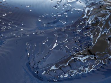 Mavi parlak saf su sıçramasına. Soyut doğa arka plan. 3D render illüstrasyon