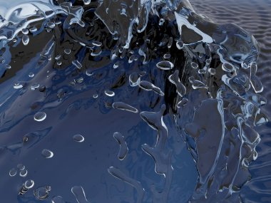 Mavi parlak saf su sıçramasına. Soyut doğa arka plan. 3D render illüstrasyon