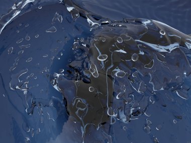 Mavi parlak saf su sıçramasına. Soyut doğa arka plan. 3D render illüstrasyon