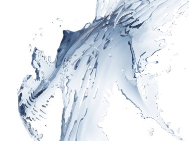 Mavi parlak saf su sıçramasına. Soyut doğa arka plan. 3D render illüstrasyon