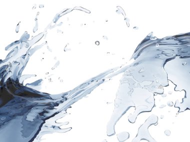 Mavi parlak saf su sıçramasına. Soyut doğa arka plan. 3D render illüstrasyon