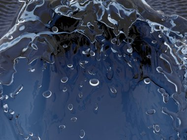 Mavi parlak saf su sıçramasına. Soyut doğa arka plan. 3D render illüstrasyon