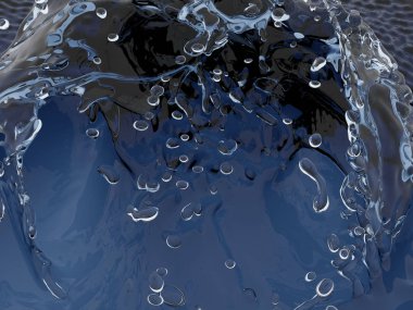 Mavi parlak saf su sıçramasına. Soyut doğa arka plan. 3D render illüstrasyon