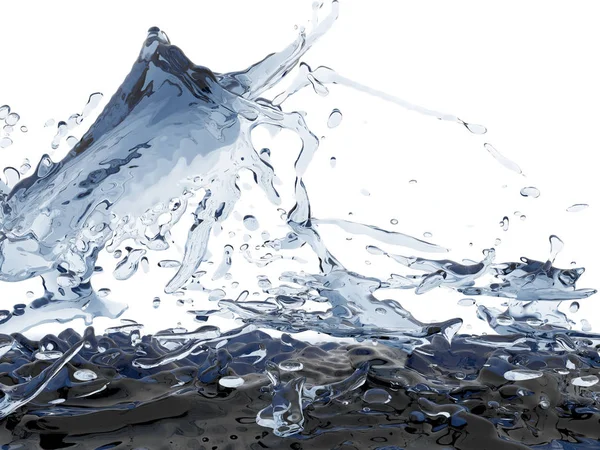 Mavi parlak saf su sıçramasına. Soyut doğa arka plan. 3D render illüstrasyon