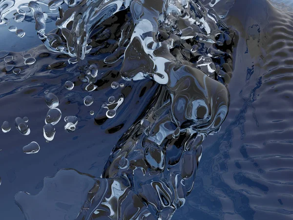 ブルーに輝く純粋な水をはねかけます 自然の背景を抽象化します レンダリング図 — ストック写真