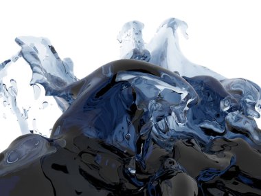 Mavi parlak saf su sıçramasına. Soyut doğa arka plan. 3D render illüstrasyon