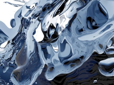 Mavi parlak saf su sıçramasına. Soyut doğa arka plan. 3D render illüstrasyon
