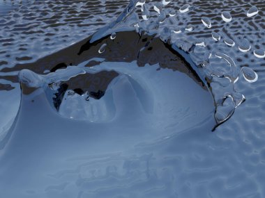 Mavi parlak saf su sıçramasına. Soyut doğa arka plan. 3D render illüstrasyon