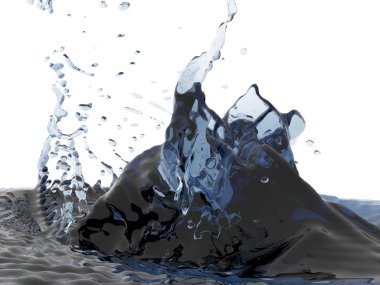 Mavi parlak saf su sıçramasına. Soyut doğa arka plan. 3D render illüstrasyon